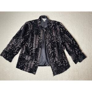 Christopher & Banks Women's Velvet Metallic Whimsygoth Office Jacket L Black